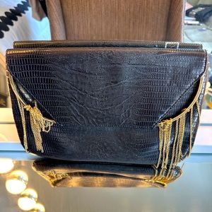 BcbgMaxazria Clutch Bag gold fringe.